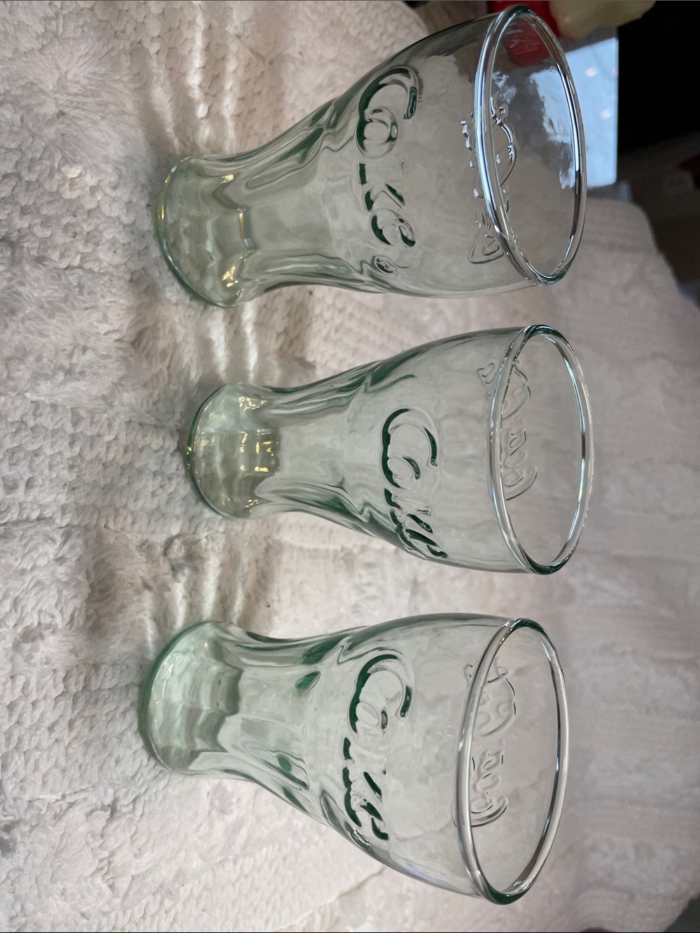 Coca Cola Aqua  Vintage Green Embossed Glass Tumblers - Trio